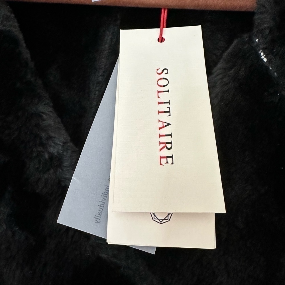 Solitaire Twill Plaid Faux Fur Belted Coat New Womens Large Black White New - Picture 10 of 10